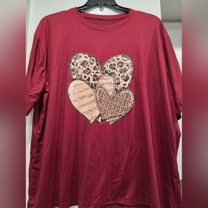 Red T-Shirt with Leopard Heart Design
